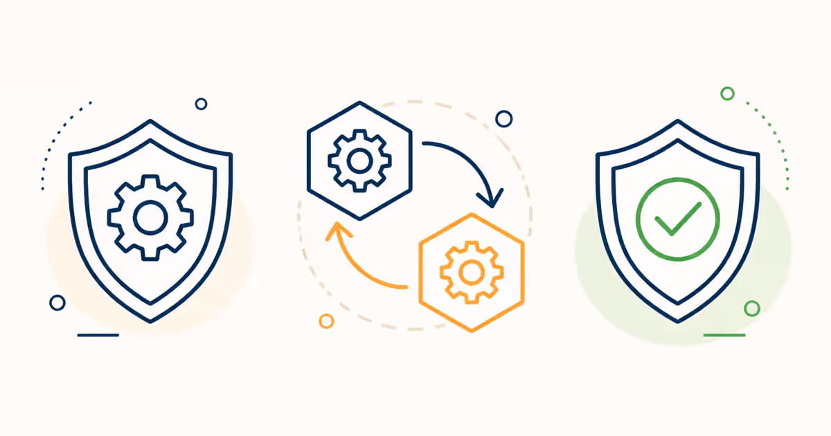 Infographie des trois niveaux de maintenance PrestaShop illustrés par des icônes de boucliers et hexagones sans texte.