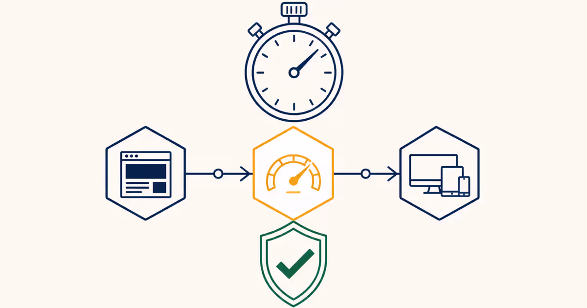 Stopwatch et badges montrant les critères de performance pour des thèmes WordPress.